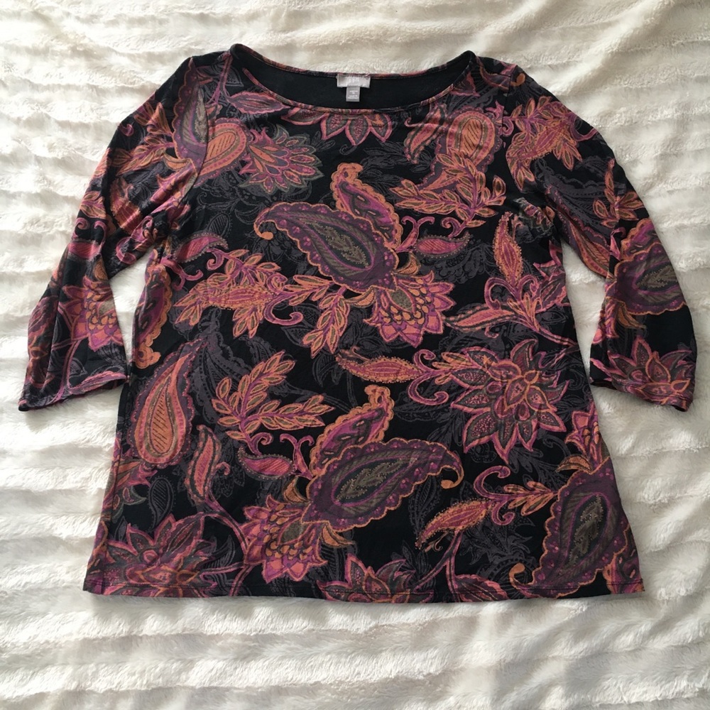 J Jill medium black and orange floral print top